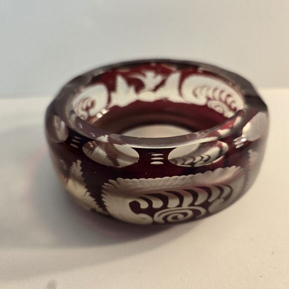 Vintage Egermann Ruby Cut to Clear‎ Glass Ashtray 4 inches - Picture 1 of 5